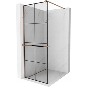 Mexen Kioto+ душ кабина с рафт Walk-in 70 x 200 см, черна решетка, розово злато - 800-070-121-60-77 (800-070-121-60-77)