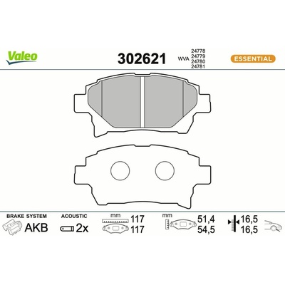 Sada brzdových platničiek kotúčovej brzdy VALEO 302621 302621