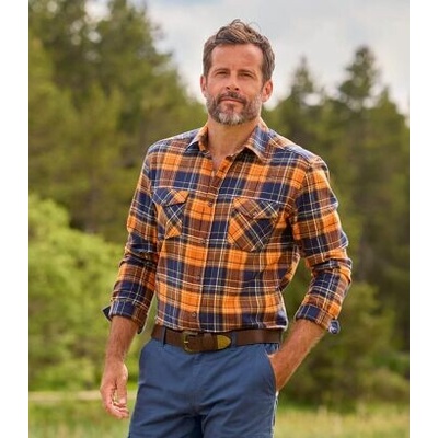 Atlas For Men flanelová kockovaná košel'a oranžová