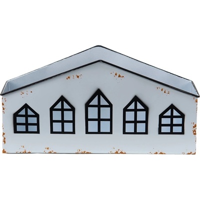 Krémový antik kovový svícen ve tvaru domku na čajovku - 36*12*18 cm - Clayre & Eef