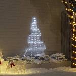 vidaXL LED коледна елха с колчета за земя Хладно бяло 182 см Метал (42018738)