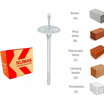 KLIMAS Wkret-met LMX-10 Tanierová hmoždinka s kovovým tŕňom a skrátenou expanznou zónou Ø10 mm 260 mm - 100 ks