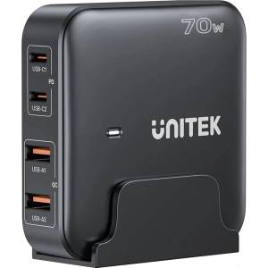 Unitek P1228ABK01-EU GaN зарядно 70W 2x USB-C 2x USB-A (P1228ABK01-EU)