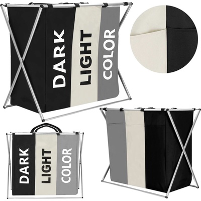 Springos Кош за пране с 3 отделения, алуминиева рамка, 60x40x68см, 142 литра (SPRI-HA0099)