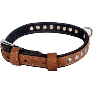 COLLAR Кожен нашийник с метално приложение - 27 - 36см, 15мм - кафяв