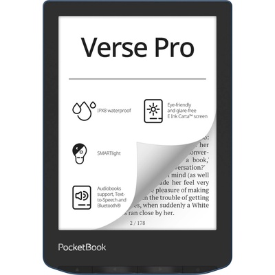 PocketBook Verse Pro - Електронен четец, 6" E-Ink Carta, 300 PPI, 16GB, IPX8, Bluetooth - Черен