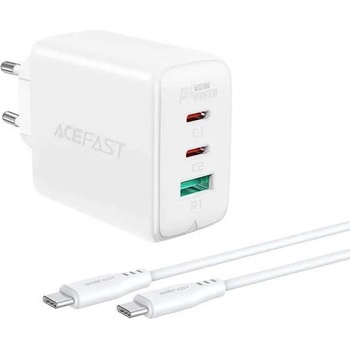 ACEFAST A13 PD 65W Charger - захранване за ел. мрежа за лаптопи, смартфони и таблети с 2XUSB-C и USB-A изходи и USB-C към USB-C кабел (бял)