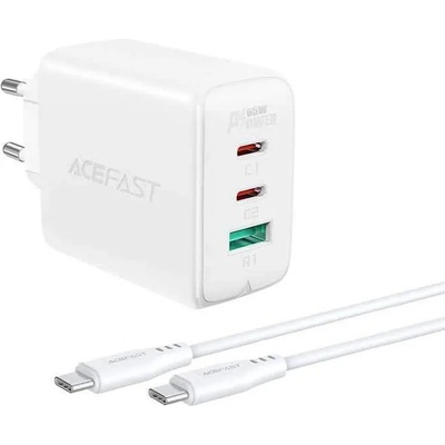 ACEFAST A13 PD 65W Charger - захранване за ел. мрежа за лаптопи, смартфони и таблети с 2XUSB-C и USB-A изходи и USB-C към USB-C кабел (бял)