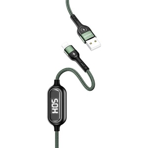 USAMS кабел плетен U48 Lightning 1 m Fast Charging LED, зелен (Usa000588)