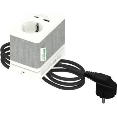 SE Модул за бюро 1х шуко и 2хUSB тип A+C, кабел 2м, цвят Бял / Текстил Unica System+ - INS44050 (INS44050)