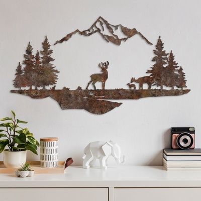 Asir Декорация за стена 2 бр. 70x38 см елен метал/кафяв (AS1976)