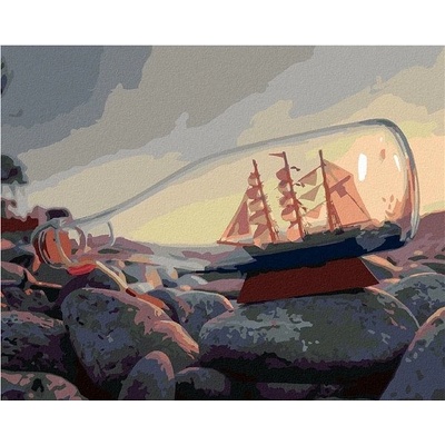 Zuty Loď Vo Fľaši pri Mori 40 x 50 cm Plátno 8596530085249