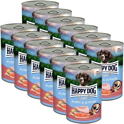Happy Dog Sensible Puppy & Junior kura & losos 12 x 400 g