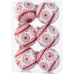 MagicHome Gule 8 ks 6 cm červené s bielym ornamentom s glitrami na vianočný stromček