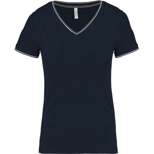 Kariban v-neck k394 / Дамска риза с къс ръкав от пике - тъмносиня/светлосива/бяла xs (20k39437600)