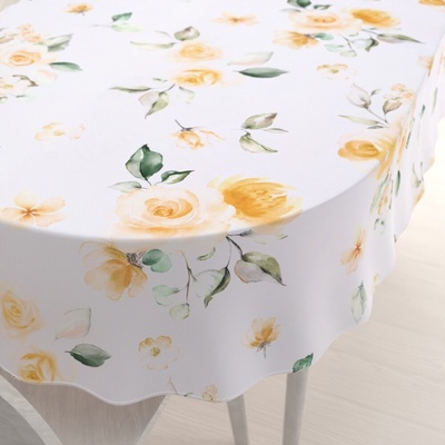 Biante Teflónový oválny obrus TF-043 Žlté ruže na bielom 100x140cm