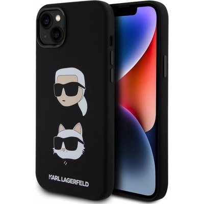 Karl Lagerfeld Liquid Silicone Karl a Choupette Heads iPhone 15 Plus, čierne