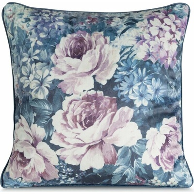 Takoy Povlak na polštář 45x45 cm sametový tmavě modrý, růžový s rostlinným potiskem VELVET 204-HF-483745 | 45 x 45 cm
