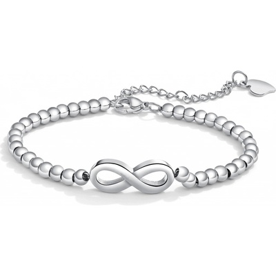 Šperky eshop kuličkový náramek z oceli symbol nekonečna asymetrické srdce stříbrný SP65.10