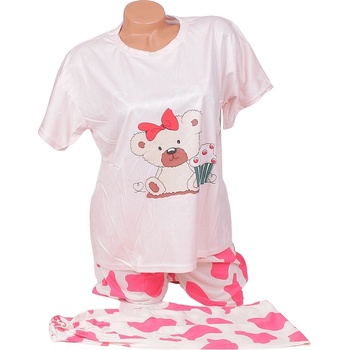 Image 1 of Дамска пижама в цвят пудра с апликация мече - 3 части