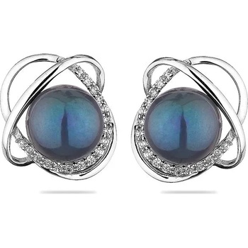 Image 1 of Swan Сребърни обици със сладководни черни перли и циркони CAA063EB Swan