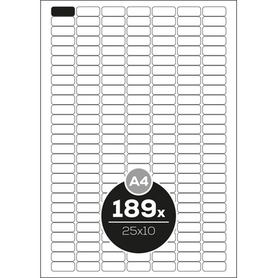 Etikety PRINT A4/100 ks, 25x10 - 189 etikiet, biele