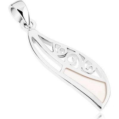 Šperky eshop Stříbrný přívěsek 925 nepravidelný ovál s perletí výřezy a spirálami SP62.05