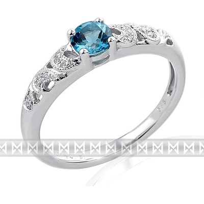 Klenoty Budín Zásnubní prsten bílé zlato briliant modrý topaz VEL. libovolná 3860311