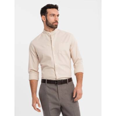 Ombre Clothing Мъжка ленена риза със стойче и джоб, REGULAR FIT кройка - кремава V3 K704 Ombre Clothing Ombre Clothing | Bezhov | МЪЖЕ | S