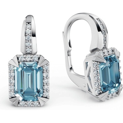 DF zlaté dámske náušnice 3466, topaz blue s diamantmi, biele zlato