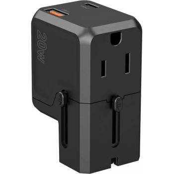 Choetech Universal World Travel Wall Charger 20W - захранване за ел. мрежа с USB-C и USB изходи и преходници за цял свят в едно устройство (черен)