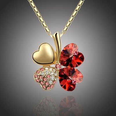 Sisi Jewelry Náhrdelník Swarovski Elements čtyřlístek - zlato tmavě červený NH1077-N9554-20 Červená