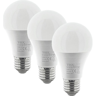 Trixline LED žárovka 10W A60 E27 teplá bílá 3 PACK