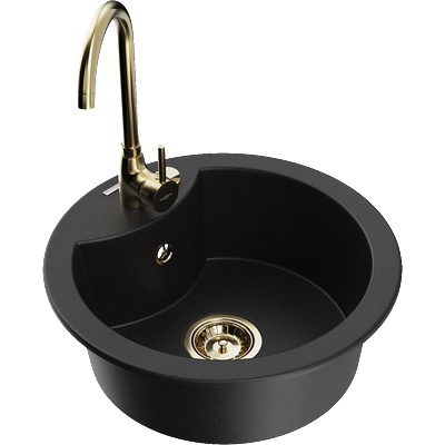 Mexen Diego гранитна кухненска мивка с една камера и кухня Telma, черен (6512-77-670200-50)