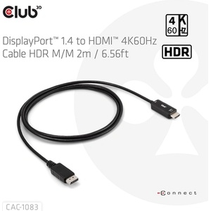 Club 3D Club3D кабел - (DisplayPort 1.4 към HDMI 2.0, активен адаптер, 4K60Hz, HDR, 2 м) (CAC-1083) (CAC-1083)