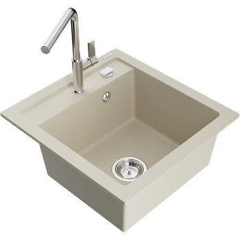 Mexen Vito мивка с една камера от гранит с кухненски смесител Flora, бежов - 6503-69-670401-00 (6503-69-670401-00)