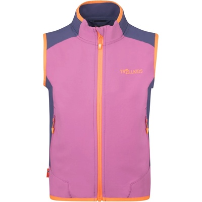 TROLLKIDS Детски софтшел елек Trollkids Kid's Balestrand Vest Windproof vest - Mallow Pink / Violet Blue / Papaya - размер 164 (EU) (753-0000-0319)