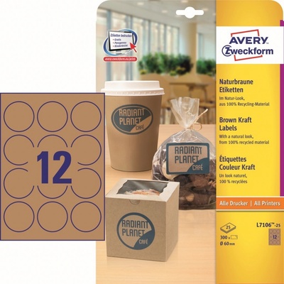 Avery Zweckform A4 etiket L7106-25 Ø 60 mm, 25 listů A4, barva natur hnědá, 300 ks etiket v balení – Hledejceny.cz