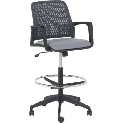 Bittel Работен офис стол Carmen 7556, до 100кг, дамаска/мрежа, полипропилен, tilt tension (люлеене или фиксиране), височина на седалката, височина на стъпенката; въртене на 360°, висок (удължен) газов амортисьор, сив