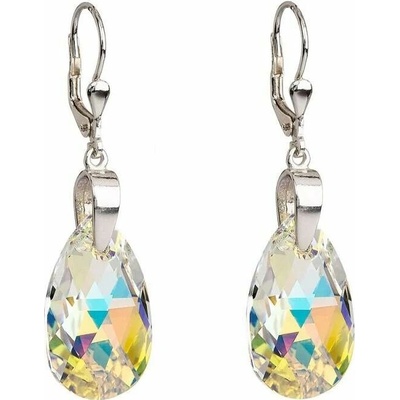 Swarovski Elements Pear krystal 16mm Stříbrné náušnice visací bimbací bílá duhová slza, kapky 31063.2 Crystal AB