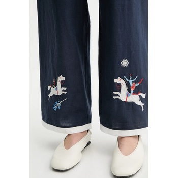 The Sleeper Панталон с лен The Sleeper в тъмносиньо със стандартна кройка, с висока талия FW2402EP (FW2402EP)