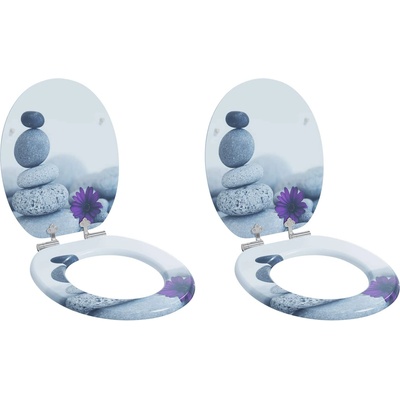 vidaXL Мека затваряща се тоалетна седалка 2 pcs Сив 44 x 38 см ПДЧ (3414541)