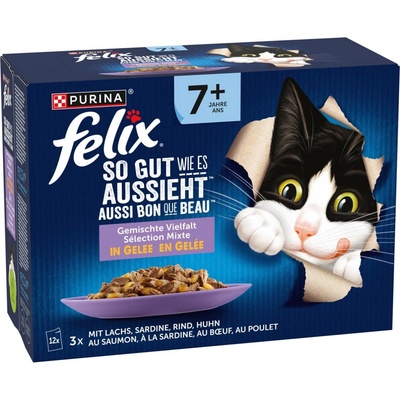 Jumbobalení Felix Fantastic Senior hovězí, kuře, sardinky, losos 12 x 85 g 24 x 85 g