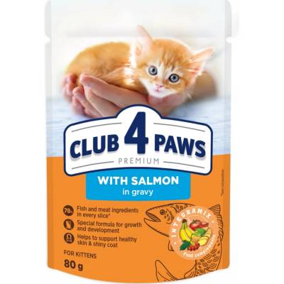 Club 4 Paws Premium vlhké krmivo pre mačiatka s lososom v omáčke 80 g