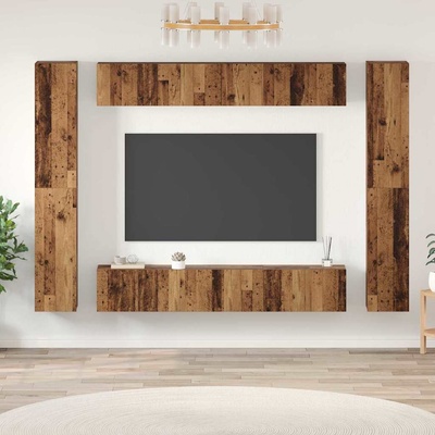 vidaXL Комплект ТВ шкаф 10 pcs Старо дърво Инженерно дърво (3393150)
