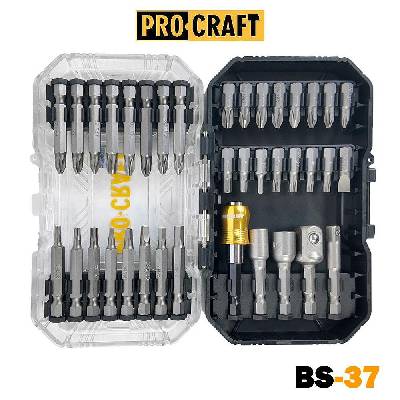 Битове с магнитен държач 37 части, 25/50 мм, ph, pz, t, sq, h, sl, 1/4", 1/2", procraft bs-37 (et14605)