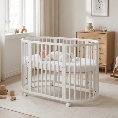New Baby Detská rastúca postieľka 3v1 oválna + matrac biela