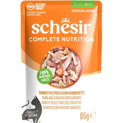 Schesir Cat C&B Wet Adult Tuniak kura a krevety v želé 85 g