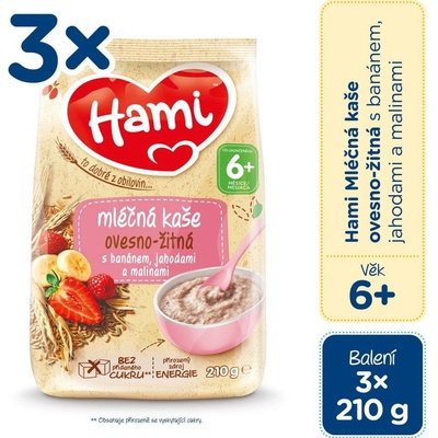 Hami mliečna ovseno ražná s banánom jahodami a malinami 3 x 210 g