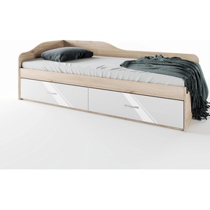 Bogdan Furniture I Легло Mod 2030 с чекмеджета, Сонама арвен/Бял гланц